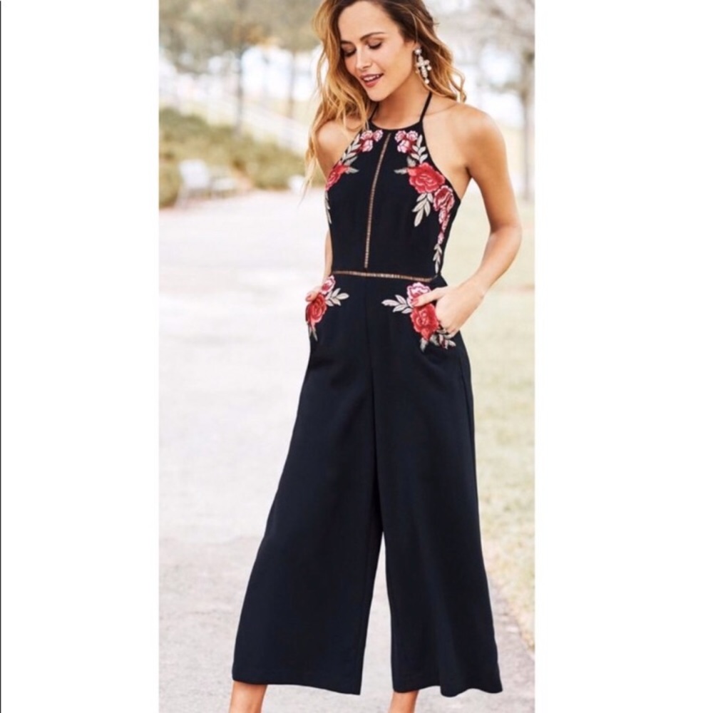 Gianni Bini Black Jumpsuit with Floral Detail
